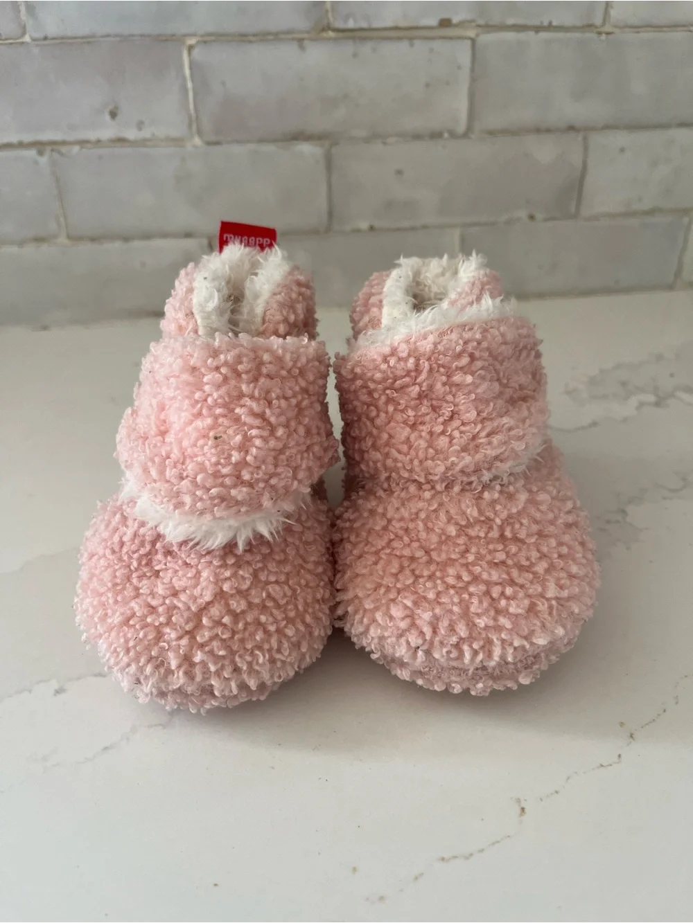 Cozy Pink Sherpa Baby Booties with Fuzzy Trim